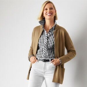 Talbots Camel Tan Notched Collar Cardigan Sweater Jacket Sz 2X P Minimalist  NEW